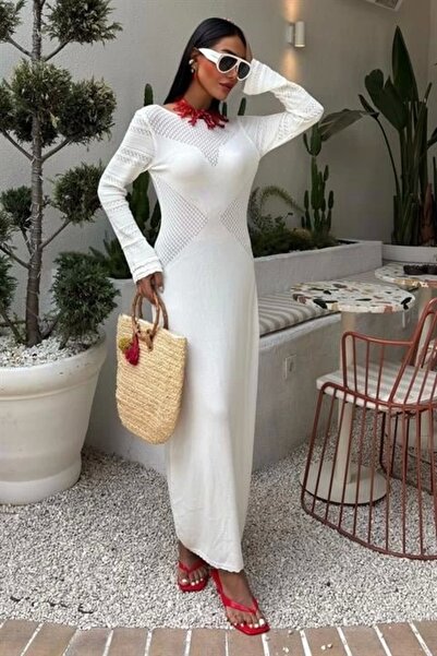 Lijuri Openwork Detailed Crew Neck Knitwear Dress 2861