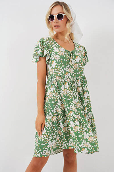 Bigdart 2352 V-Neck Short Dress - M. Green