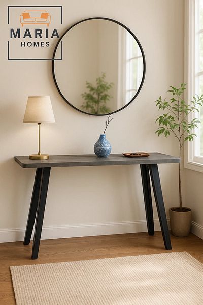 MARIA HOMES Industrial Grey Console Table with Angled Legs 120x80x35cm – Modern Entryway Hallway Table