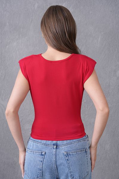 bayansepeti Women's Sandy Fabric Degaje Collar Padded Design Sleeveless Red Blouse 8113