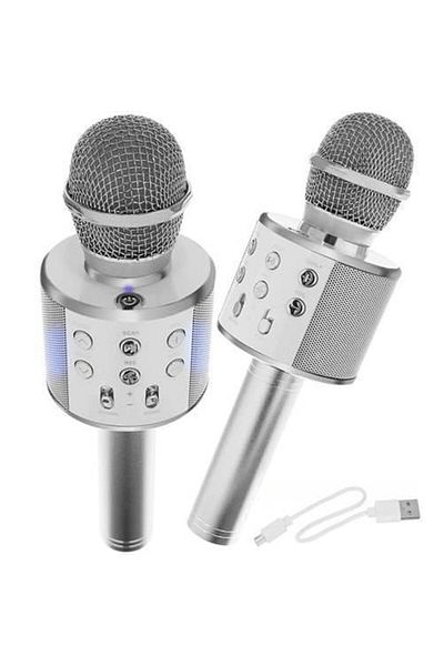 MACVI Microfon Karaoke cu Bluetooth Macvi® si Boxa Incorporata, Argintiu