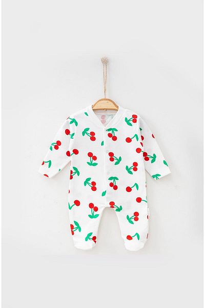 Çocuksan Baby&Kids Wear Unisex Cherry Patterned Booties Jumpsuit for Newborn Baby