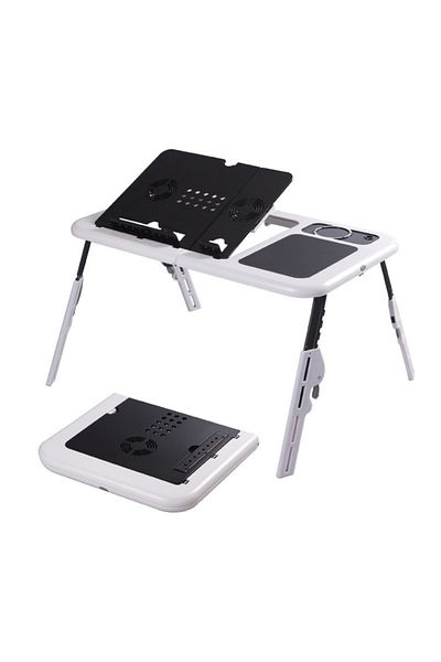 MACVI Macvi® adjustable laptop table with fan, with wheels, metal, white