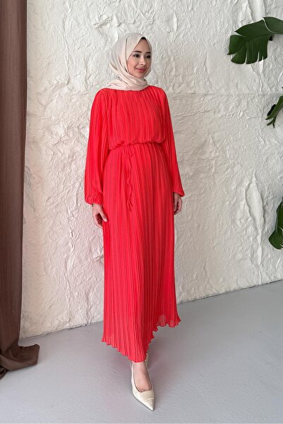 Rimel Moda Seyran Piliseli Elbise Mercan