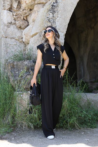 bytugcekaya Black Tank Top Label Detailed Pants Set