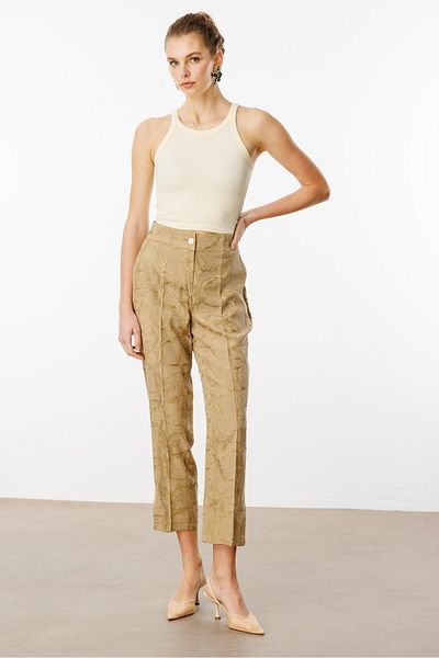 Moda İlgi Modailgi Pantaloni cu tăietură relaxată cu centură elastică la spate și detaliu accesoriu pentru picior - 15061 verde ulei