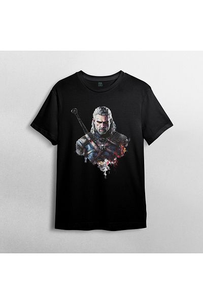 Pixxa The Witcher Geralt Unisex 100% Cotton Crew Neck T-Shirt Model 5