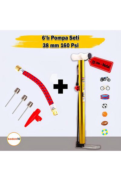 Badem10 Bicycle Pump Set of 6 Tips Hand Type Foot Grip Metal Pipe Ball Tire Shamble Inflator Tip