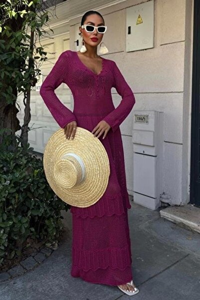 Genel Markalar Düğme Detaylı ve Kat Etekli Etnik Elbise 2859