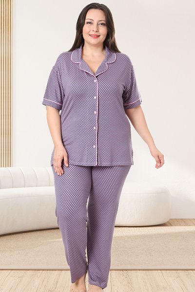 Bella Linda Buttoned Viscose Plus Size Women's Pajamas Set