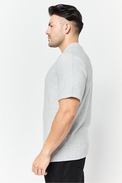 Esprit Men Ribbed Collar Short Sleeves Textured T-shirt, Light Grey