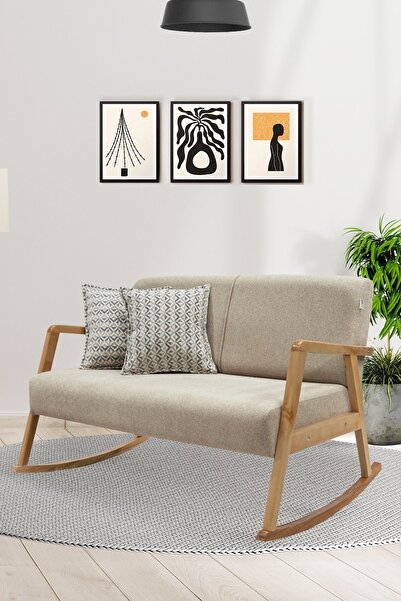 Zem Pavia Ikili Sallanır Berjer Natürel Ahşap, Sütlü Kahve