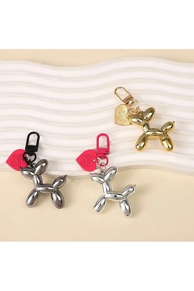 Accessories Vanilla Avenue Golden Yellow Shiny Balloon Dog Heart Detailed Elegant Women's Keychain Accessory