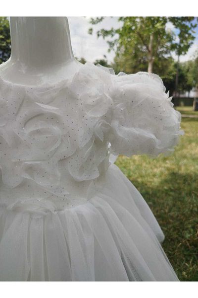 İLALKİDS Baby Girl Kids Birthday Party Feast Wedding Special Day Short Sleeve Lined Bow Detailed Evening Dress