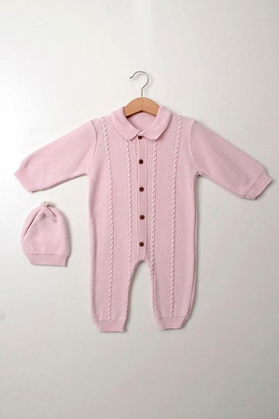 Çocuksan Baby&Kids Wear Girl Boy Unisex Baby Knitted Button Detailed Hat Knitwear Newborn Romper Set