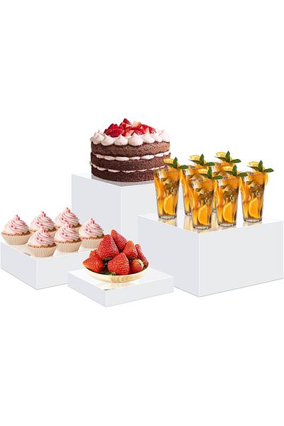 Generic 4 قطع من حامل عرض مكعب أكريليك أبيض مع قاع مجوف 5 × 6 × 7 × 8
