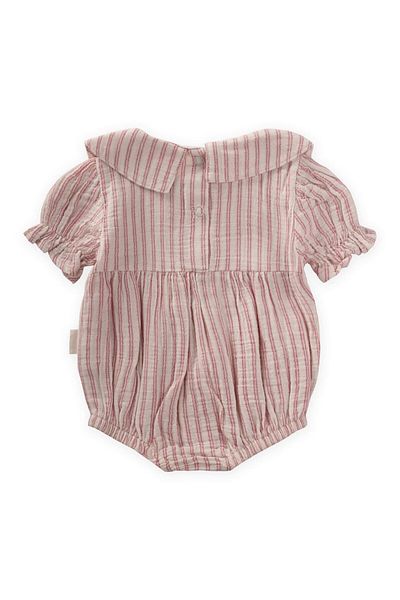 Cigit Striped Collar Muslin Bodysuit 0-2 Years Old Fuchsia Striped