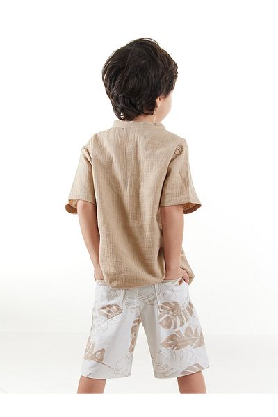 Midimod Set aus Musselin-Hemd und Gabardine-Shorts für Jungen