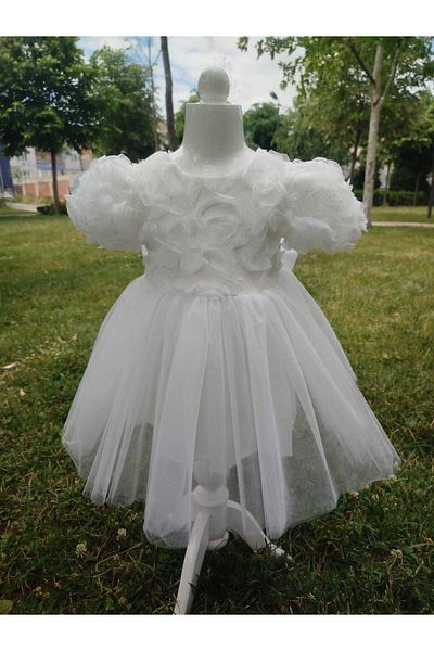 İLALKİDS Baby Girl Kids Birthday Party Feast Wedding Special Day Short Sleeve Lined Bow Detailed Evening Dress