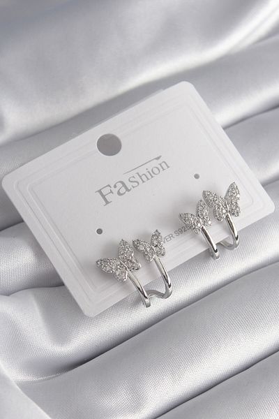 Skygo Brass Silver Color Zircon Stone Butterfly Model Women's Earrings - TJ-BKP8423