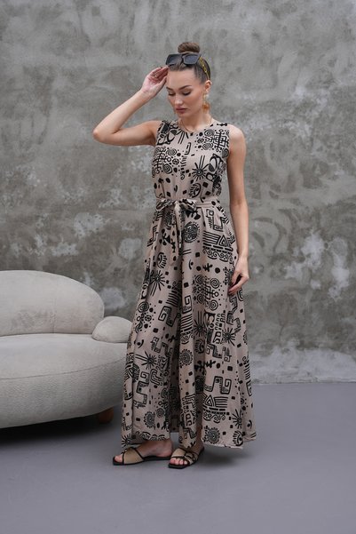 NAVY Sleeveless Belted Jumpsuit