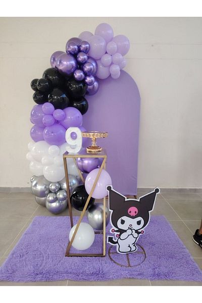 MERİ PARTİ Kuromi Concept Balloon Colors 100 Pieces Balloon and Chain Black Lila White Silver Purple Color Concept