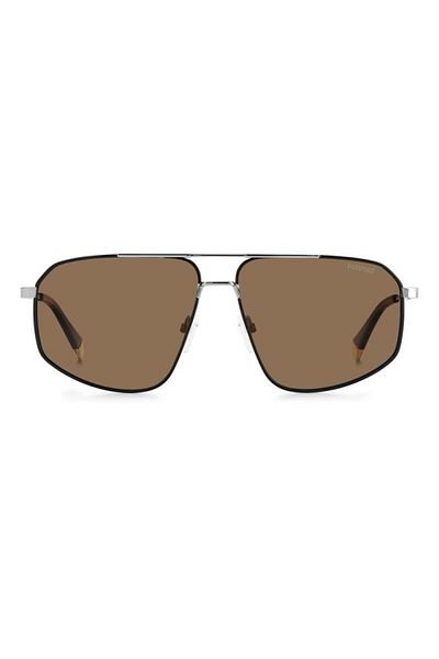 Polaroid , Polarized Aviator Sunglasses with Metal Frame, Black, Silver, 59-13-145