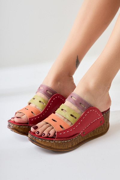 Limoya Women's Red Orange Laser Cut Women's Slippers
