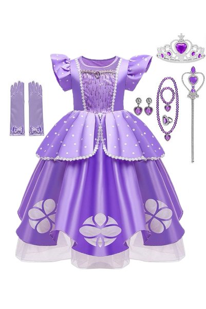 EvrikaUnity Rochita Printesa Sofia pentru copii, Set cu Coronita si accesorii...