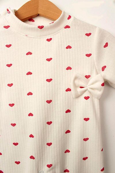 Çocuksan Baby&Kids Wear Baby Romper Set - Hearted Pattern - Long Sleeve Romper and Headband - 100% Cotton