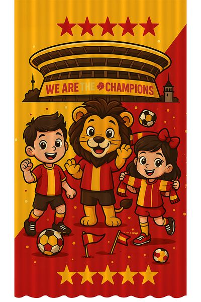 Bertille Home Children's and Baby's Room Yellow Red Fan Football Series Background Curtain Single Wing (Curtain)