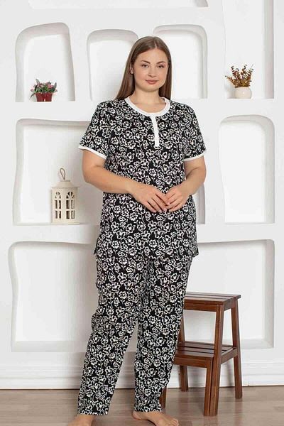ALİMER Σετ Πιτζάμες Μαύρο Floral Patterned Large Size 2794kyb