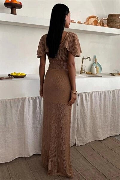Genel Markalar Derin Yakalı Ve File Detaylı Triko Elbise 2867