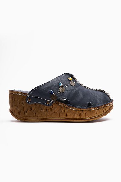 Limoya Genuine Leather Annika Saks Antique Detailed Wedge Sabo Women's Slippers
