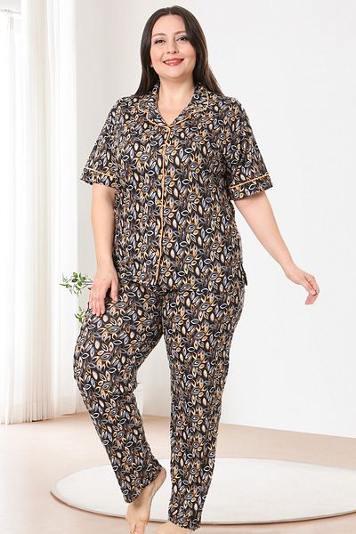Bella Linda Buttoned Viscose Plus Size Women's Pajamas Set