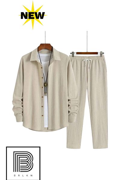 BRLKN Boyfriend Fit Seersucker Alaçatı Unisex Bürümcük Shirt Tracksuit Set