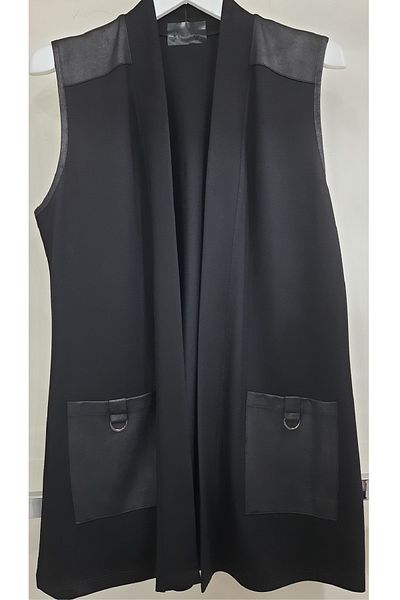 N.Y.YILDIZ STAR Leather Jewelled Steel Cotton Plus Size Mother Vest - Shawl Collar, No Button, Short Length