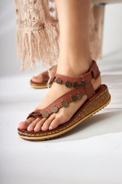 Limoya Hakiki Deri Lilah Taba Para Detaylı Kadın Sandalet