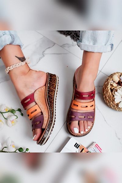 Limoya Γνήσιο δέρμα Joelle Skin Color, Beige Claret Red Purple Orange Comfort Laser Cut Γυναικείες παντόφλες