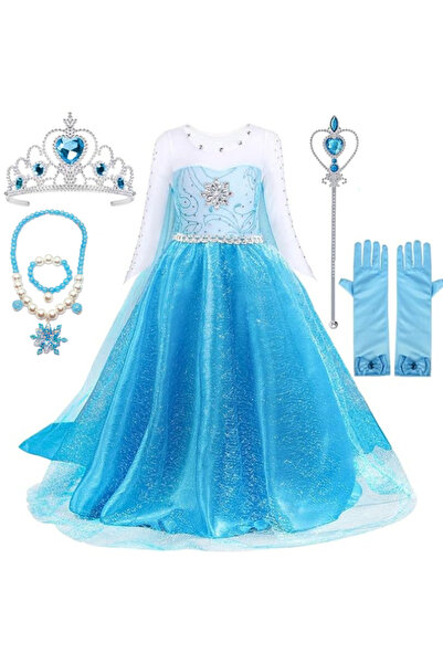 EvrikaUnity Rochita Elsa Frozen pentru copii, Set cu Coronita, Bijuterii si a...
