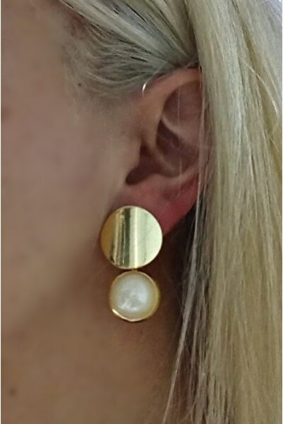 mos&more Gold Krem Taşlı Şık Kadın Küpe