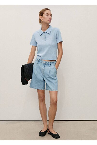 MANGO Woman Pilili denim bermuda şort