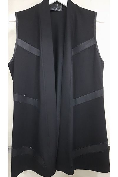 N.Y.YILDIZ STAR Leather Jewelled Steel Cotton Plus Size Mother Vest - Shawl Collar, No Button, Short Length