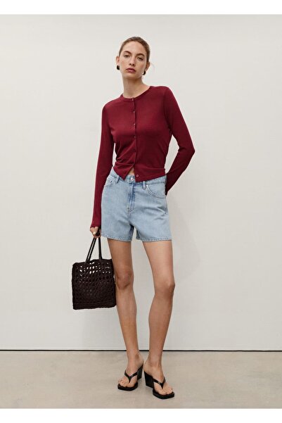 MANGO Woman Yüksek Bel Düz Kesim Denim Şort