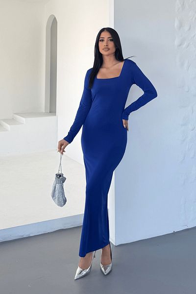 giyimmasalı Rochie creion cu decolteu pătrat din țesătură din jerseu - SAKS BLUE
