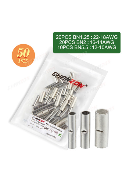 Choice3 50PCS Kit 50PC BN1.25 BN2 BN5.5 Tinned Red per Non Insulated Butt Wir...