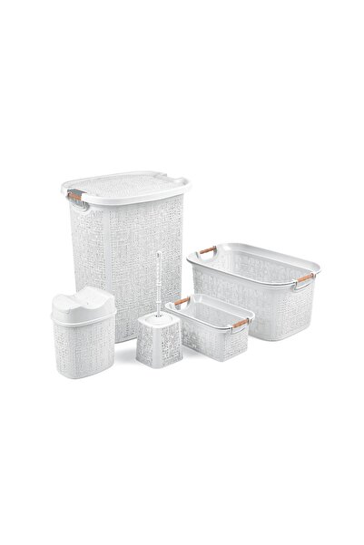 Voltbox طقم حمام منقوش خشبي مكون من 5 قطع