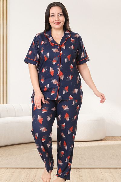Bella Linda Buttoned Viscose Plus Size Women's Pajamas Set