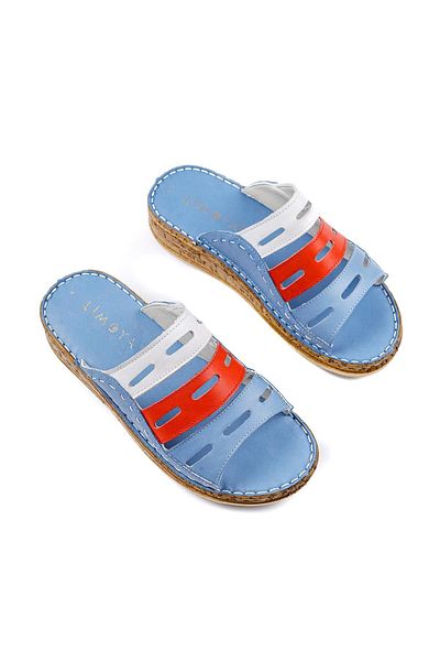 Jilberto Papuci de damă Joelle Blue Comfort tăiați cu laser din piele naturală