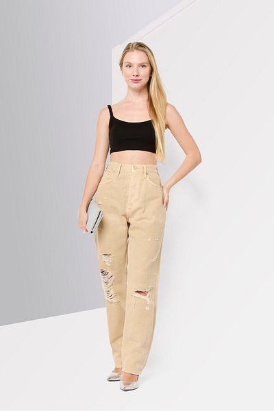 Scotch & Soda Women Boyfriend Fit Washed Non Stretchable Jeans, Beige